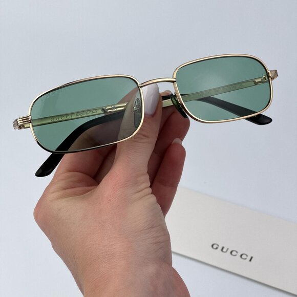 Gucci GG1457S 005 Men BRAND NEW Sunglasses Gold Green Rectangle - Picture 1 of 13